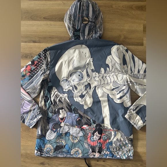Rebel Vengeance Japanese Skeleton Samurai Windbreaker Jacket, Rare, XXL - NWT - Picture 11 of 11